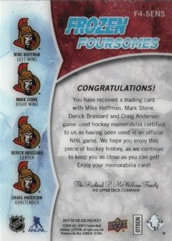 2017-18 Upper Deck Ice - Frozen Foursomes - Red Patches #F4-SENS Mike Hoffman/Mark Stone/Derick Brassard/Craig Anderson Back