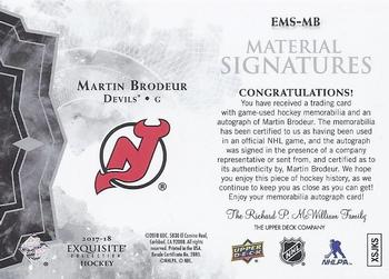 2017-18 Upper Deck Ice - Exquisite Collection - Material Signatures #EMS-MB Martin Brodeur Back