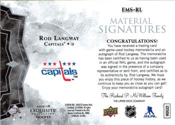 2017-18 Upper Deck Ice - Exquisite Collection - Material Signatures #EMS-RL Rod Langway Back