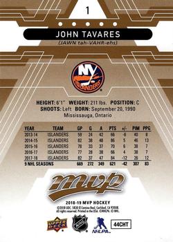 2018-19 Upper Deck MVP #1 John Tavares Back
