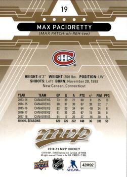 2018-19 Upper Deck MVP #19 Max Pacioretty Back