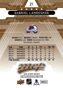 2018-19 Upper Deck MVP #21 Gabriel Landeskog Back