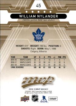 2018-19 Upper Deck MVP #45 William Nylander Back