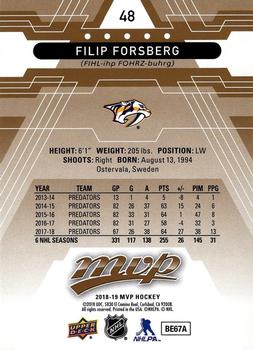 2018-19 Upper Deck MVP #48 Filip Forsberg Back