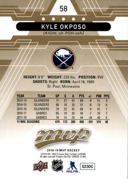 2018-19 Upper Deck MVP #58 Kyle Okposo Back