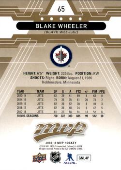 2018-19 Upper Deck MVP #65 Blake Wheeler Back