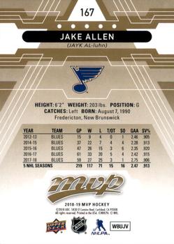 2018-19 Upper Deck MVP #167 Jake Allen Back