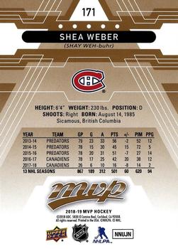 2018-19 Upper Deck MVP #171 Shea Weber Back
