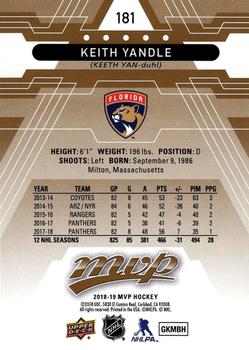 2018-19 Upper Deck MVP #181 Keith Yandle Back