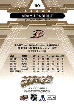2018-19 Upper Deck MVP #189 Adam Henrique Back