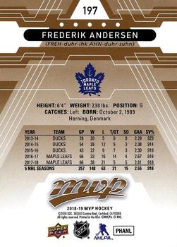 2018-19 Upper Deck MVP #197 Frederik Andersen Back