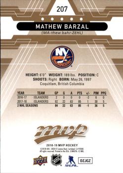 2018-19 Upper Deck MVP #207 Mathew Barzal Back