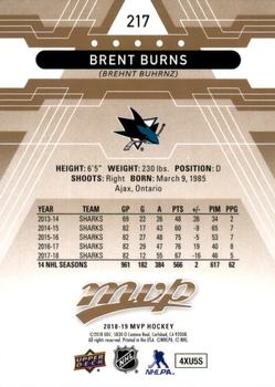 2018-19 Upper Deck MVP #217 Brent Burns Back