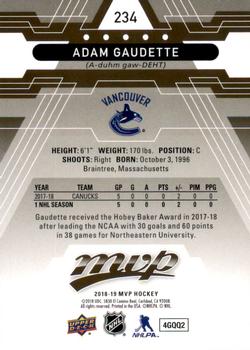 2018-19 Upper Deck MVP #234 Adam Gaudette Back