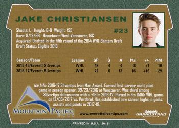 2017-18 Grandstand Everett Silvertips (WHL) #3 Jake Christiansen Back