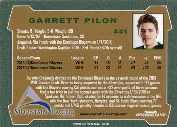 2017-18 Grandstand Everett Silvertips (WHL) #15 Garrett Pilon Back
