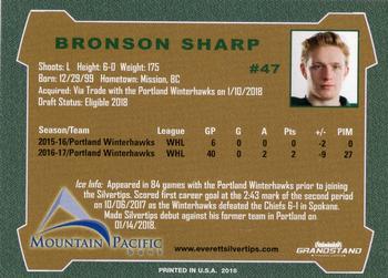 2017-18 Grandstand Everett Silvertips (WHL) #17 Bronson Sharp Back
