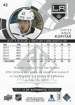2017-18 SP Authentic - Limited Red #42 Anze Kopitar Back