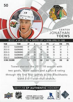 2017-18 SP Authentic - Limited Red #50 Jonathan Toews Back