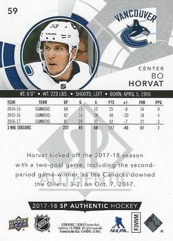 2017-18 SP Authentic - Limited Red #59 Bo Horvat Back