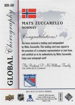 2017-18 SP Authentic - Global Chirography #NOR-AW Mats Zuccarello Back