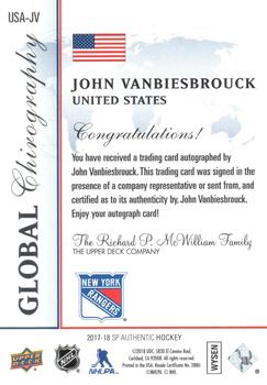 2017-18 SP Authentic - Global Chirography #USA-JV John Vanbiesbrouck Back