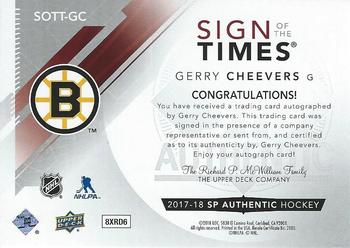 2017-18 SP Authentic - Sign of the Times #SOTT-GC Gerry Cheevers Back