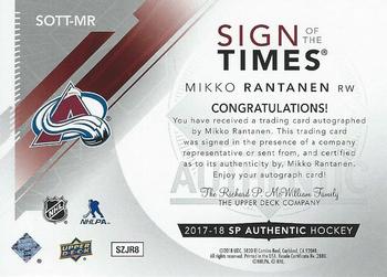 2017-18 SP Authentic - Sign of the Times #SOTT-MR Mikko Rantanen Back