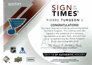 2017-18 SP Authentic - Sign of the Times #SOTT-PT Pierre Turgeon Back