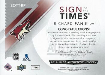 2017-18 SP Authentic - Sign of the Times #SOTT-RP Richard Panik Back