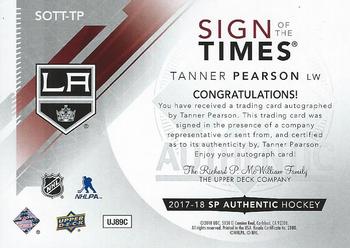 2017-18 SP Authentic - Sign of the Times #SOTT-TP Tanner Pearson Back