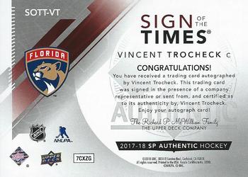 2017-18 SP Authentic - Sign of the Times #SOTT-VT Vincent Trocheck Back