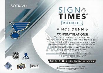 2017-18 SP Authentic - Sign of the Times Rookies #SOTR-VD Vince Dunn Back