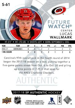 2017-18 SP Authentic - Spectrum FX Gold #S-61 Lucas Wallmark Back
