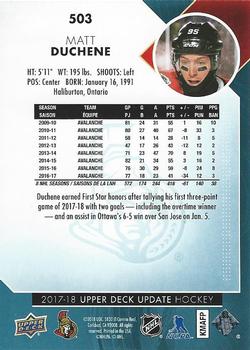 2017-18 SP Authentic - 2017-18 Upper Deck Update #503 Matt Duchene Back