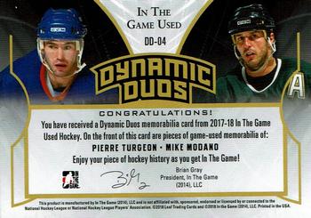 2017-18 Leaf In The Game Used - Dynamic Duos #DD-04 Pierre Turgeon / Mike Modano Back