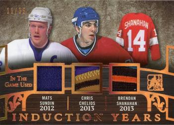 2017-18 Leaf In The Game Used - Induction Years #IY-45 Mats Sundin / Chris Chelios / Brendan Shanahan Front