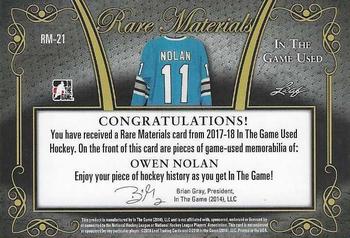 2017-18 Leaf In The Game Used - Rare Materials #RM-21 Owen Nolan Back