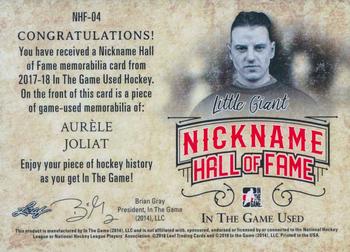 2017-18 Leaf In The Game Used - The Nickname Hall of Fame #NHF-04 Aurèle Joliat Back