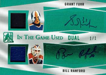 2017-18 Leaf In The Game Used - In The Game Used Dual Auto Green #GUA2-02 Grant Fuhr / Bill Ranford Front
