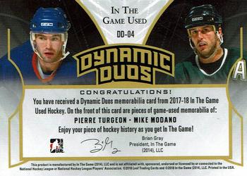 2017-18 Leaf In The Game Used - Dynamic Duos Blue #DD-04 Pierre Turgeon / Mike Modano Back