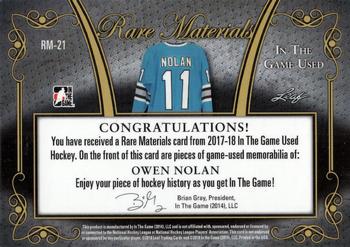 2017-18 Leaf In The Game Used - Rare Materials Blue #RM-21 Owen Nolan Back