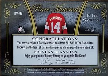 2017-18 Leaf In The Game Used - Rare Materials Silver #RM-02 Brendan Shanahan Back