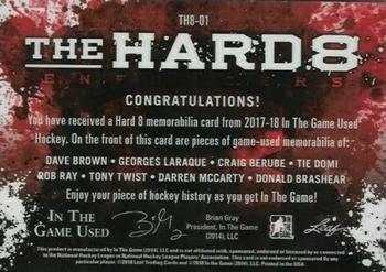 2017-18 Leaf In The Game Used - The Hard 8 Purple #TH8-01 Dave Brown / Georges Laraque / Craig Berube / Tie Domi / Rob Ray / Tony Twist / Darren McCarty / Donald Brashear Back