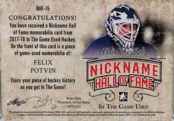 2017-18 Leaf In The Game Used - The Nickname Hall of Fame Silver #NHF-15 Felix Potvin Back