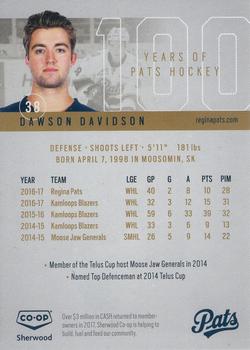 2017-18 Co-op Regina Pats (WHL) #2 Dawson Davidson Back
