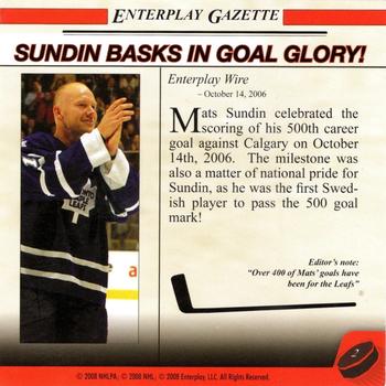 2007-08 Enterplay Fun Pak Player Standees - Headlines #2 Sundin Basks In Goal Glory Back