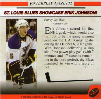 2007-08 Enterplay Fun Pak Player Standees - Headlines #11 St. Louis Blues Showcase Erik Johnson! Back
