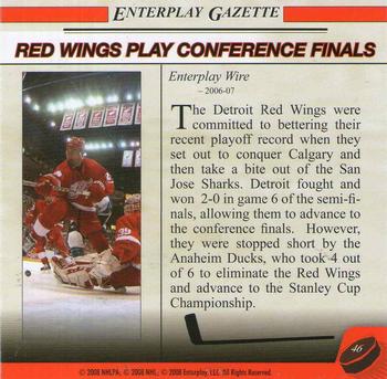 2007-08 Enterplay Fun Pak Player Standees - Headlines #46 Red Wings Play In Conference Finals Back