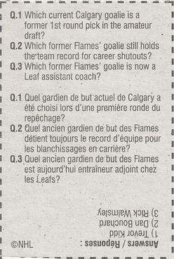 1996-97 Kellogg's Keepers of the Cage #NNO Calgary Flames Back